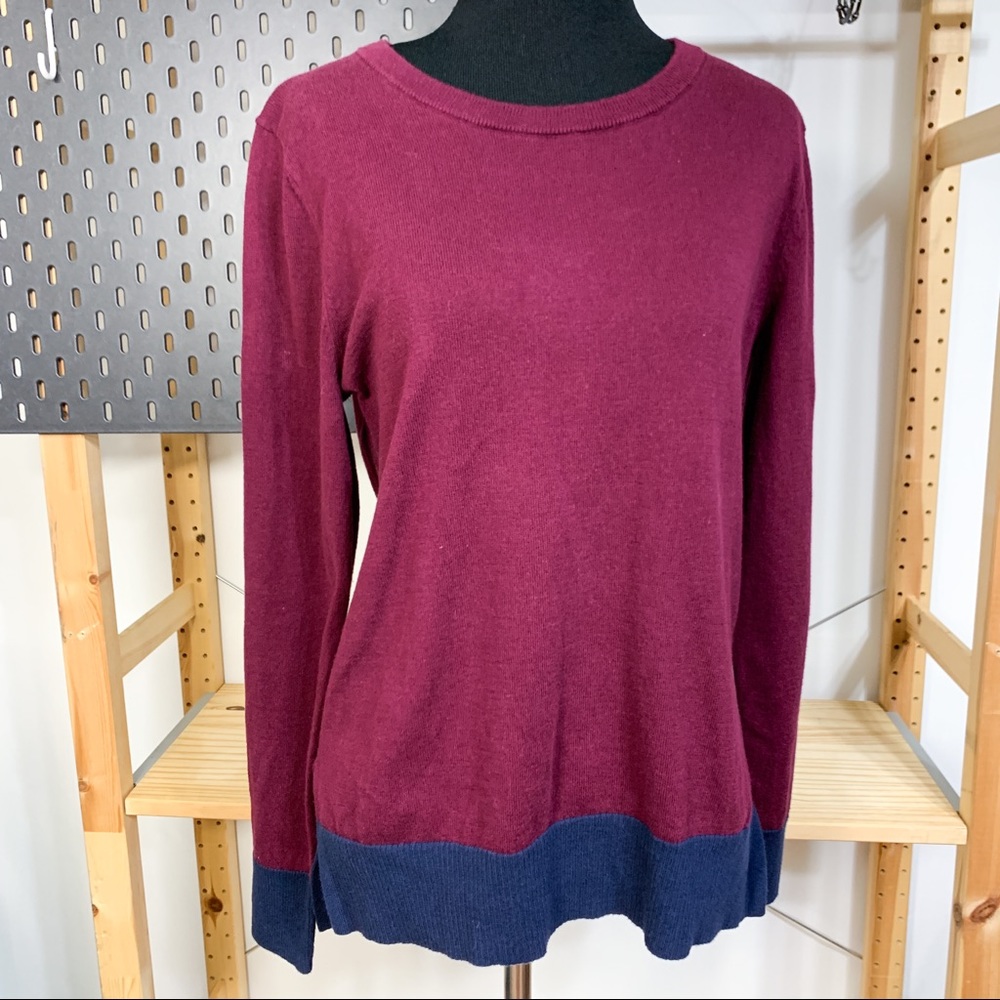 Gap Ruby Wine And Navy Crew Neck Sweater